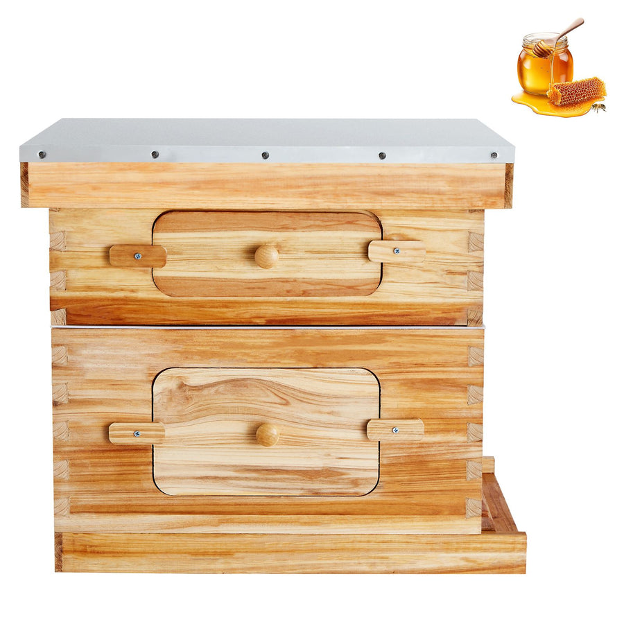 Bee Hive 20 Frame Bee Hives Starter Kit, Beeswax Coated Cedar Wood, 1 Deep + 1 Medium Bee Boxes Langstroth Beehive Kit, Transparent Acrylic Windows with Foundations for Beginners Pro Beekeepers
