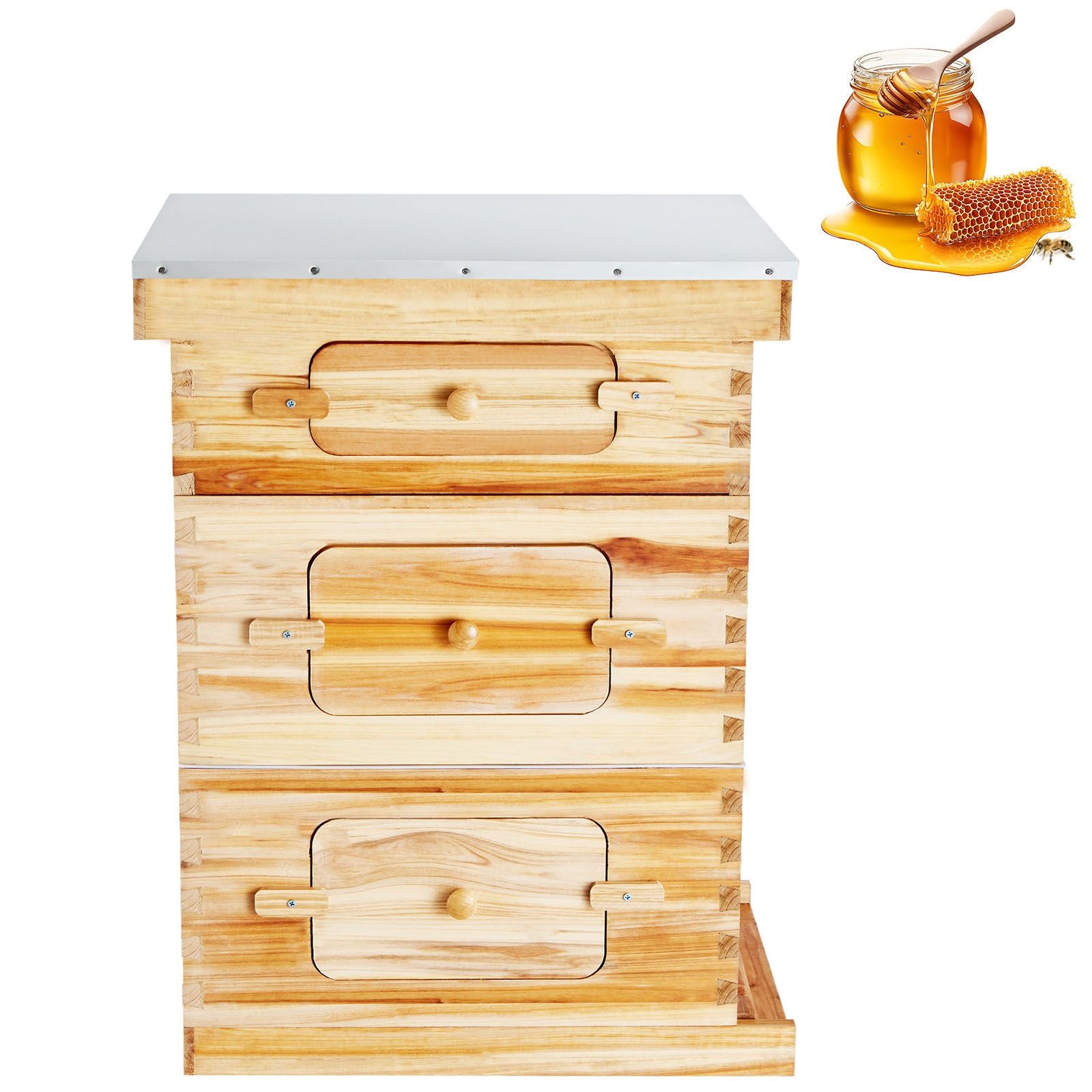 Bee Hive 30 Frame Bee Hives Starter Kit, Beeswax Coated Fir Wood, 2 Deep + 1 Medium Bee Boxes Langstroth Beehive Kit, Transparent Acrylic Windows with Foundations for Beginners Pro Beekeepers