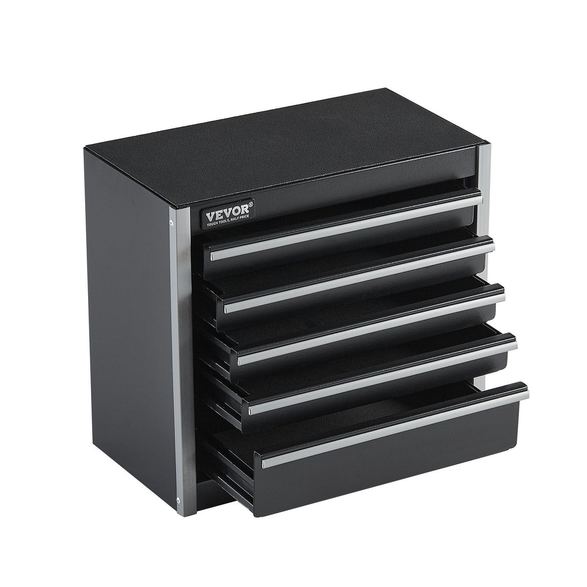Metal Tool Box, 8.6-inch, Portable Metal Tool Box with 5 Drawers, Small Tool Chest with EVA Liners and PP Feet Pads, Heavy-Duty Steel With Ball Bearing Opening and Powder Coated Finish, Black