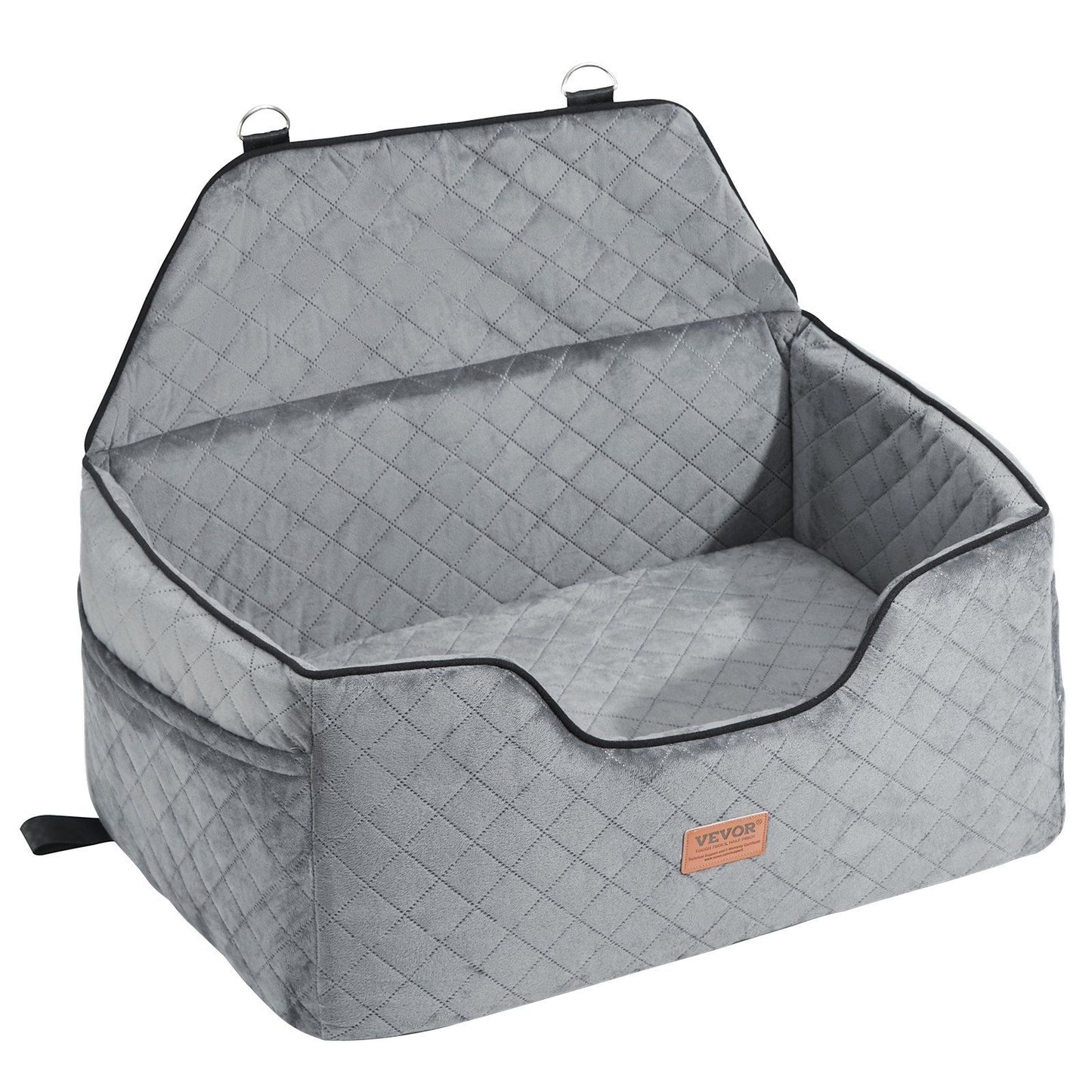 Dog Car Seat, Dog Booster Seat for Car with A Storage Pocket, Pet Car Seat with Clip-On Safety Leash, Sponge Filling, Dog Car Bed for Medium & Large Dog up to 24.9 kg, Gray