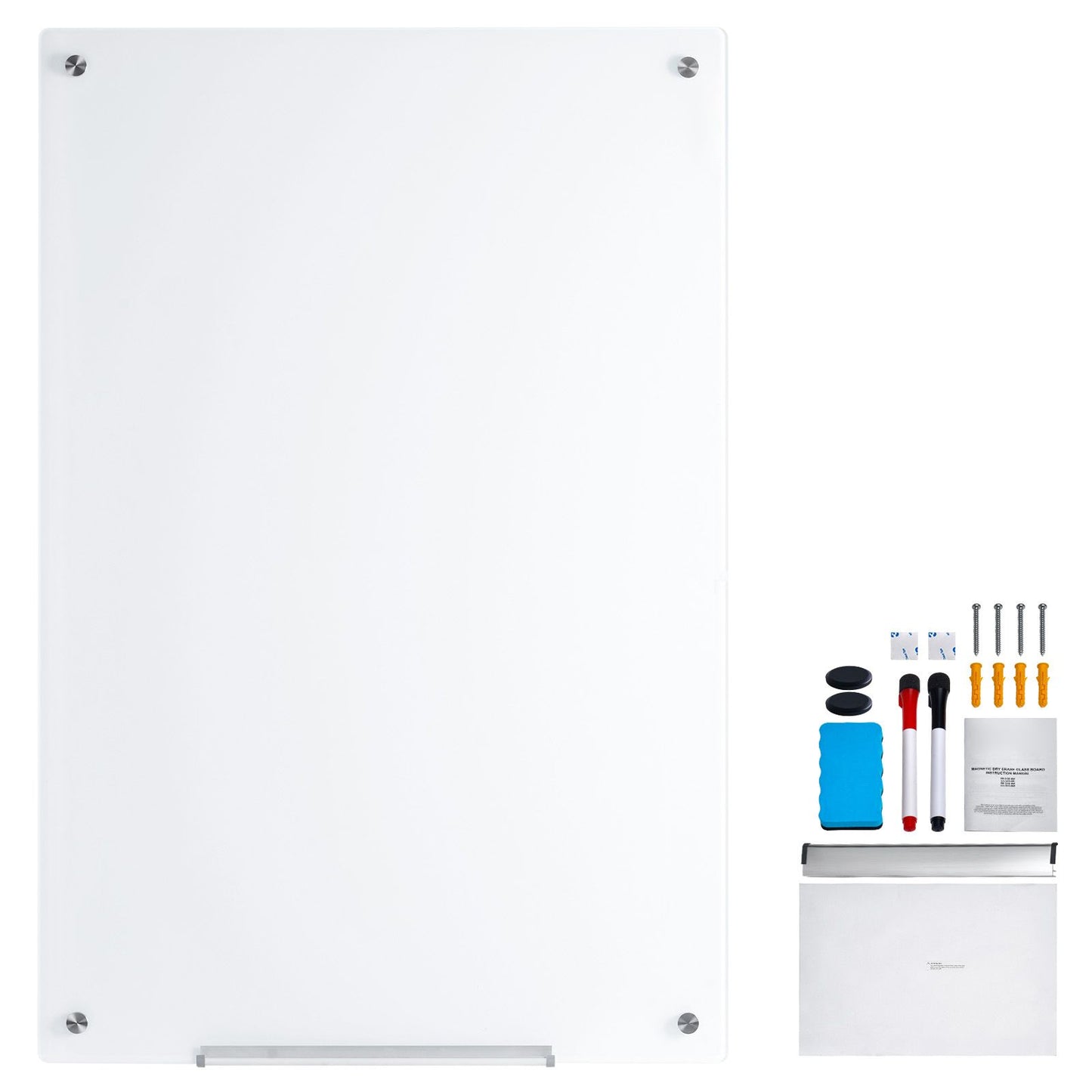 Magnetic Glass Whiteboard, Dry Erase Board 48"x32", Wall-Mounted Large White Glassboard Frameless, with Marker Tray, an Eraser and 2 Markers, White