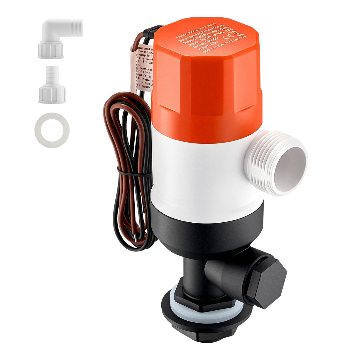 Livewell Pump for Boat 12V 500 GPH Livewell Aerator Pump Straight 2 Inlets