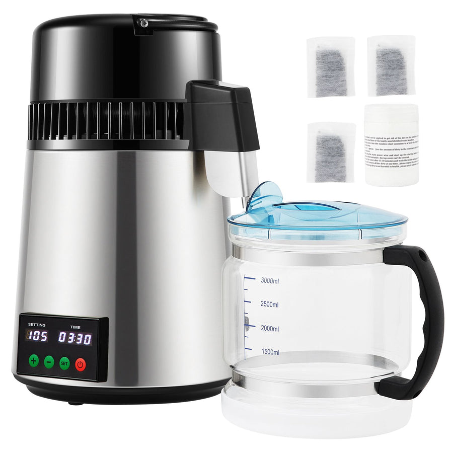 4L Water Distiller 1L/H Distilled Water Maker Timing & Temp Display Silver