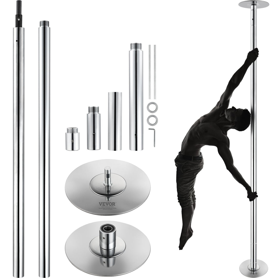 VEVOR Professional Dancing Pole, Spinning Static Dancing Pole Kit, Portable Removable Pole, 45mm Heavy-Duty Stainless Steel Pole, Height Adjustable Fitness Pole, for Exercise Home Club Gym, Silver