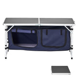 Camping Kitchen Table, Folding Outdoor Cooking Table, 3 Adjustable Height, Aluminum Lightweight Portable Cook Station with Storage Organizer, Carry Handle, for BBQ Party Picnic RV Travel, Blue