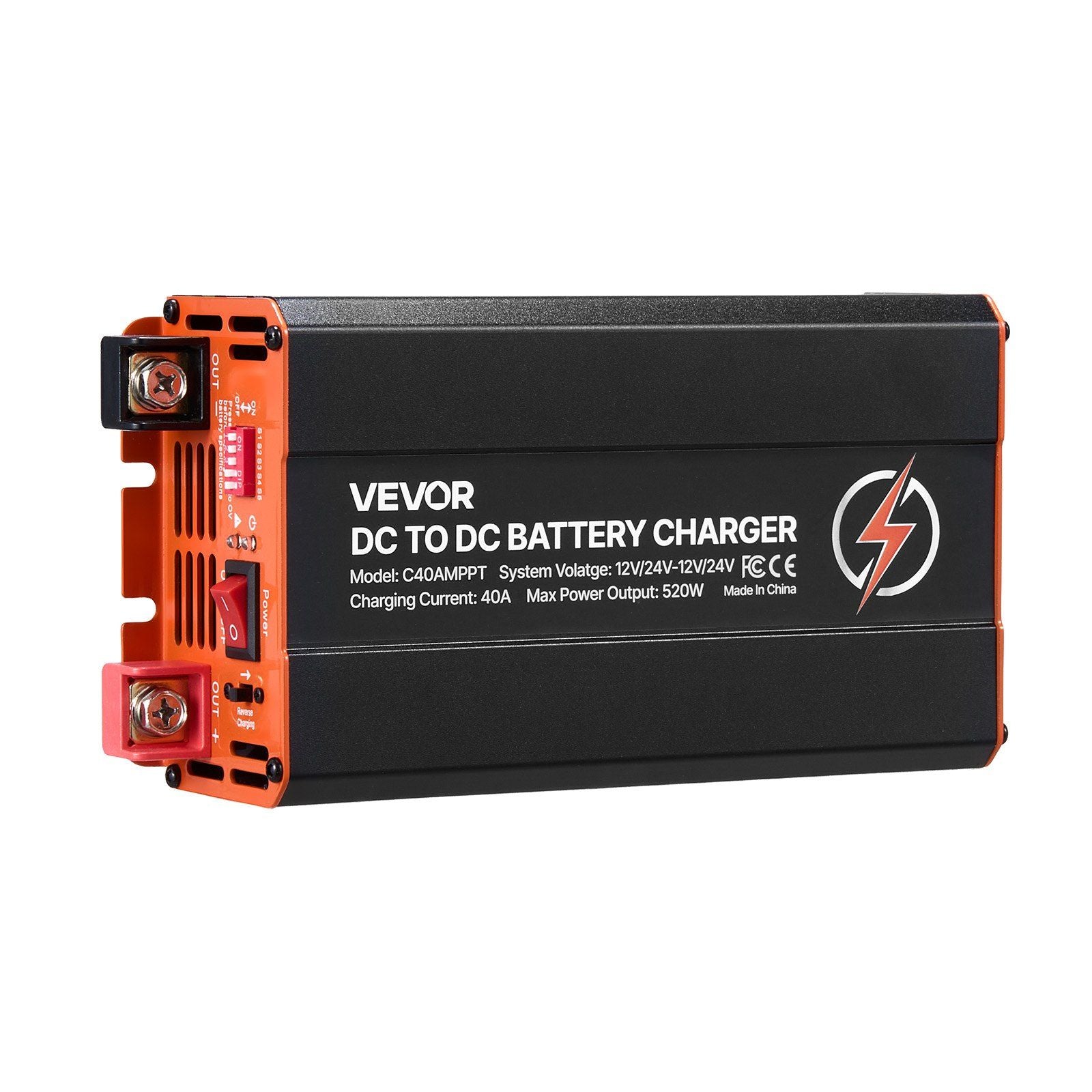 DC to DC Charger with MPPT, 520W, 40A On-Board Battery Charger, Solar Panel/Alternator Dual Input, Smart Multi-Stage Charging for LiFePO4 Lead-Acid Batteries, for RVs, Cars, Home Backup Power