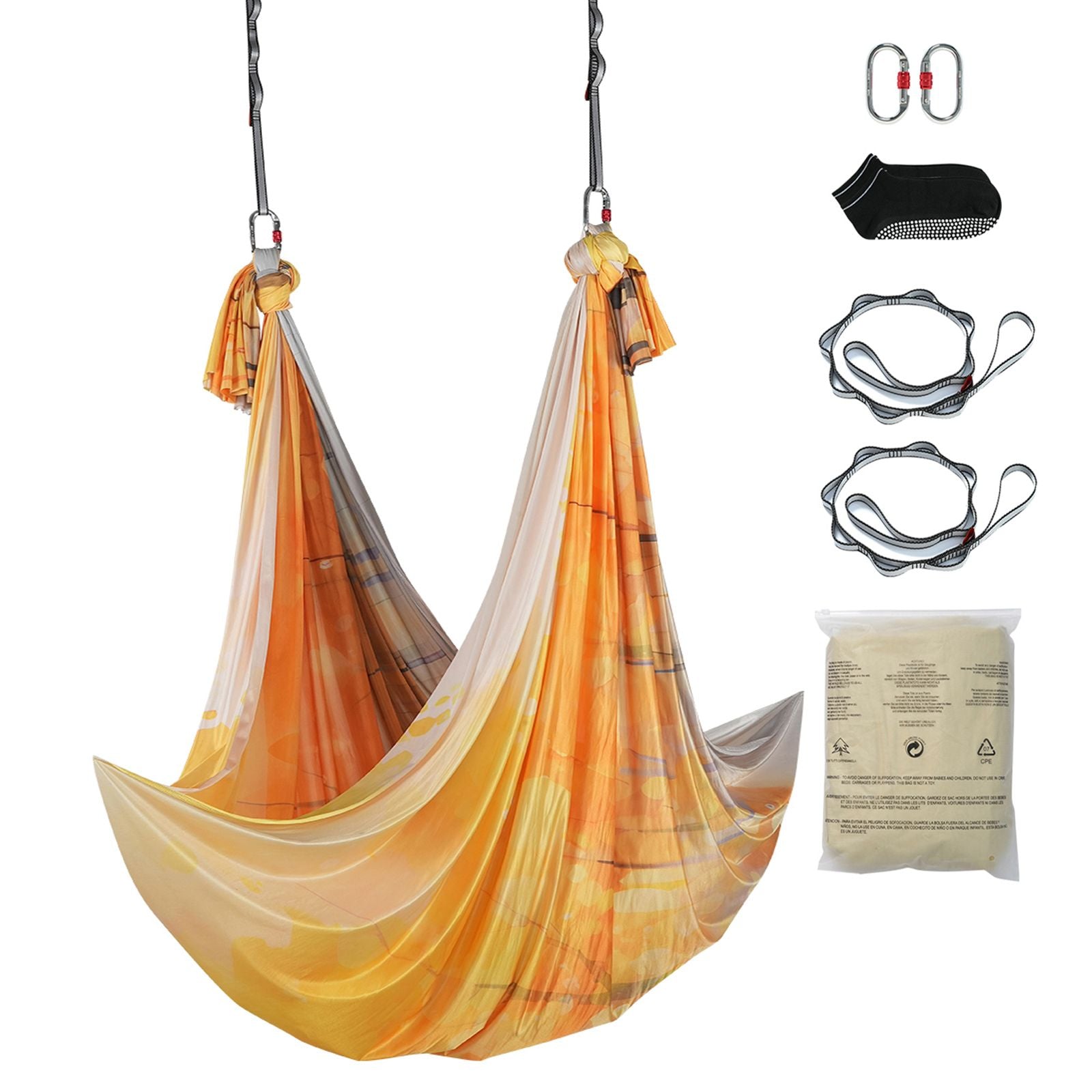 Aerial Yoga Hammock & Swing, 5 m Length, Aerial Yoga Starter Kit with 100gsm Nylon Fabric, Full Rigging Hardware & Easy Set-up Guide, Antigravity Flying for All Levels Fitness Bodybuilding, Gold