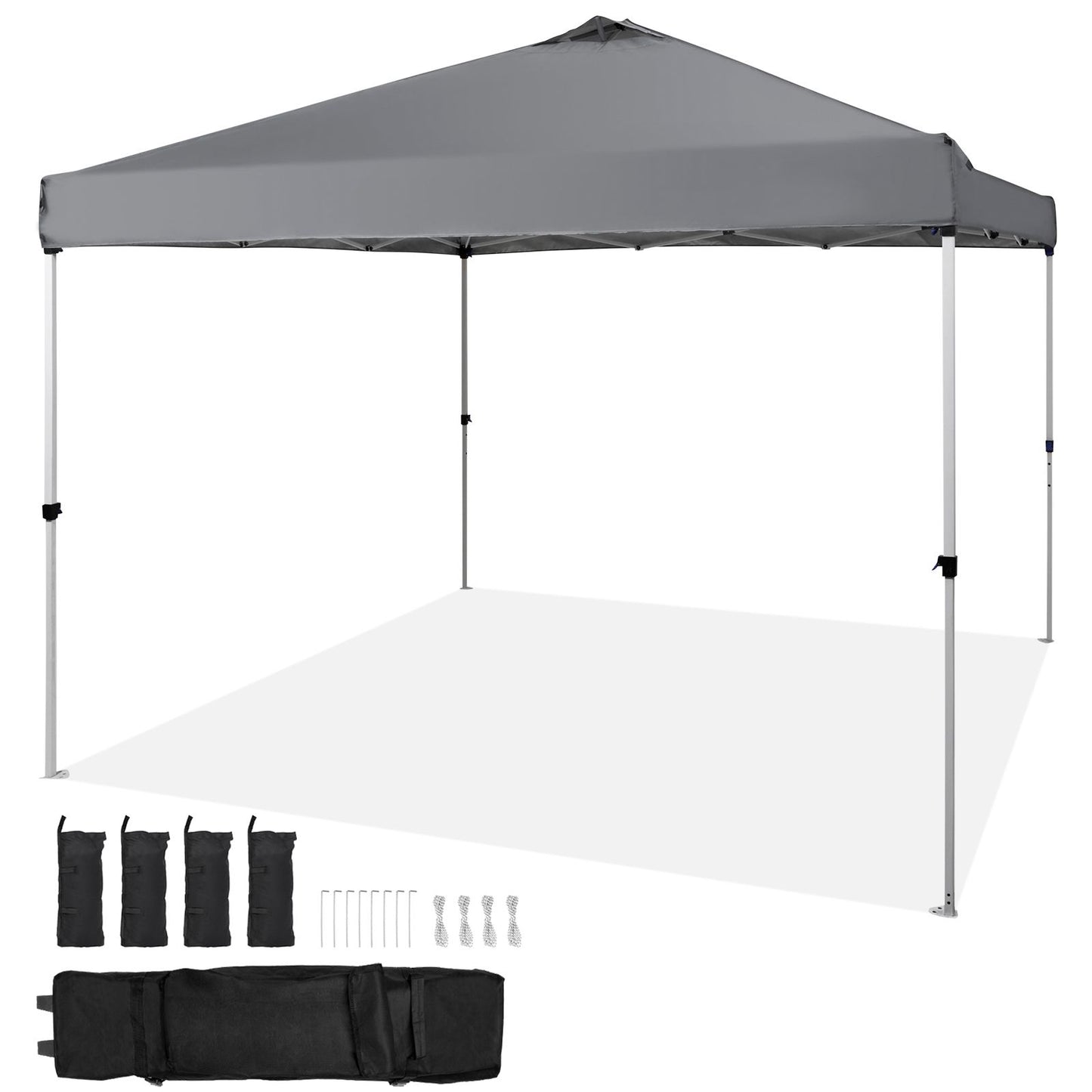 Pop Up Canopy Tent, 10 x 10 ft, 250 D PU Silver Coated Tarp, with Portable Roller Bag and 4 Sandbags, Waterproof and Sun Shelter Gazebo for Outdoor Party, Camping, Commercial Events, Dark Gray