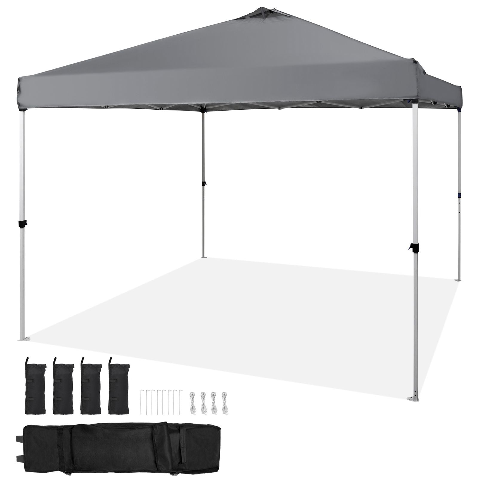 Pop Up Canopy Tent, 10 x 10 ft, 250 D PU Silver Coated Tarp, with Portable Roller Bag and 4 Sandbags, Waterproof and Sun Shelter Gazebo for Outdoor Party, Camping, Commercial Events, Dark Gray
