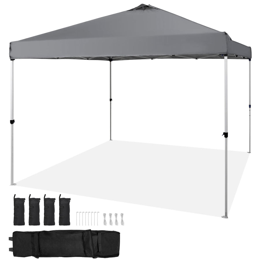 Pop Up Canopy Tent, 10 x 10 ft, 250 D PU Silver Coated Tarp, with Portable Roller Bag and 4 Sandbags, Waterproof and Sun Shelter Gazebo for Outdoor Party, Camping, Commercial Events, Dark Gray