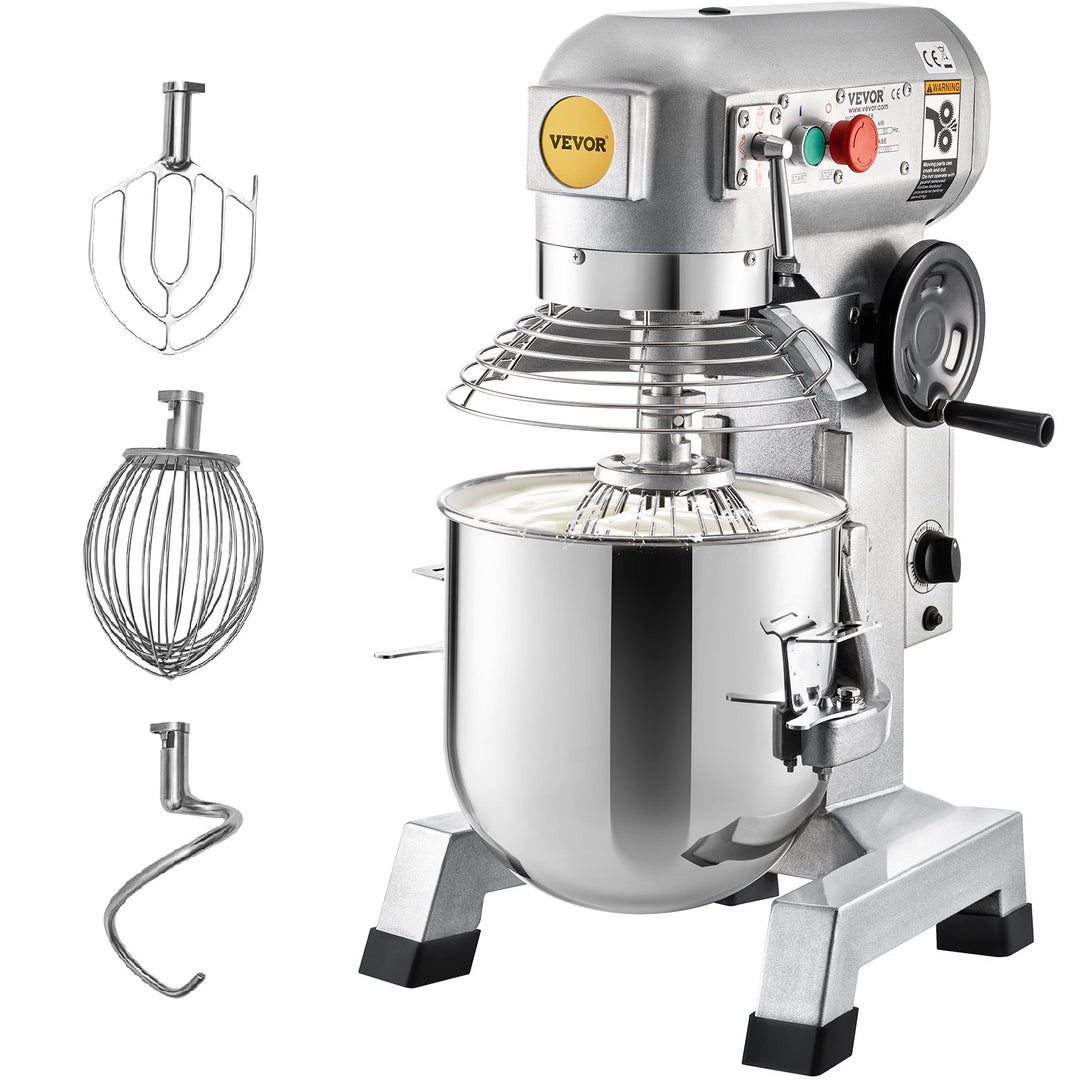 VEVOR Commercial Stand Mixer, 850W Heavy Duty Electric Food Mixer, 15Qt Stainless Steel Bowl with 3 Speeds Adjustable 113/184/341 RPM, Dough Hook Whisk Beater Included, Perfect for Bakery Pizzeria