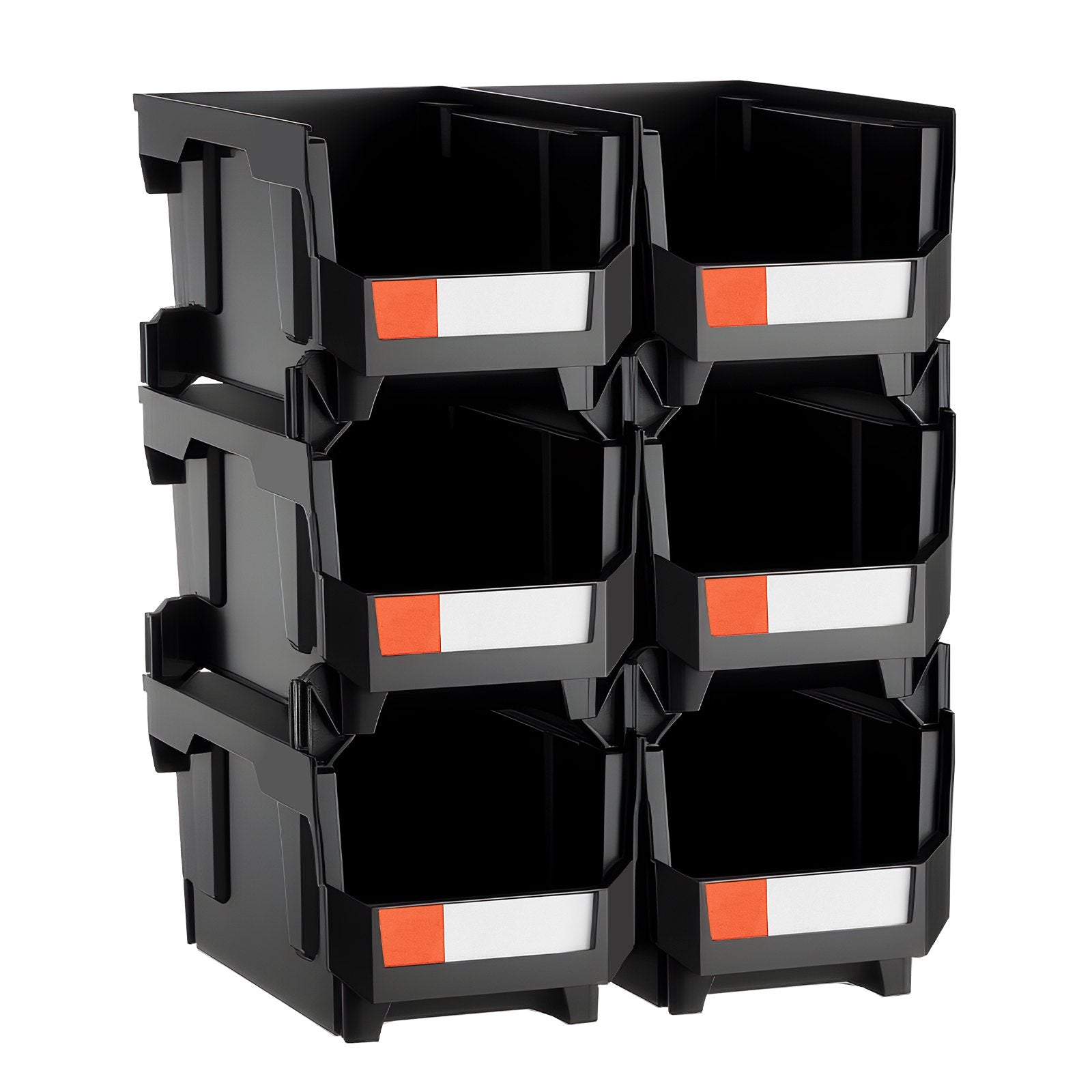 Plastic Stackable Storage Bins, 37.7 x 21.5 x 18 cm (6 Pack), Plastic Containers for Organizing and Storage Bins for Closet, Garage, Small Parts, Office Supplies and Other Accessories, Black