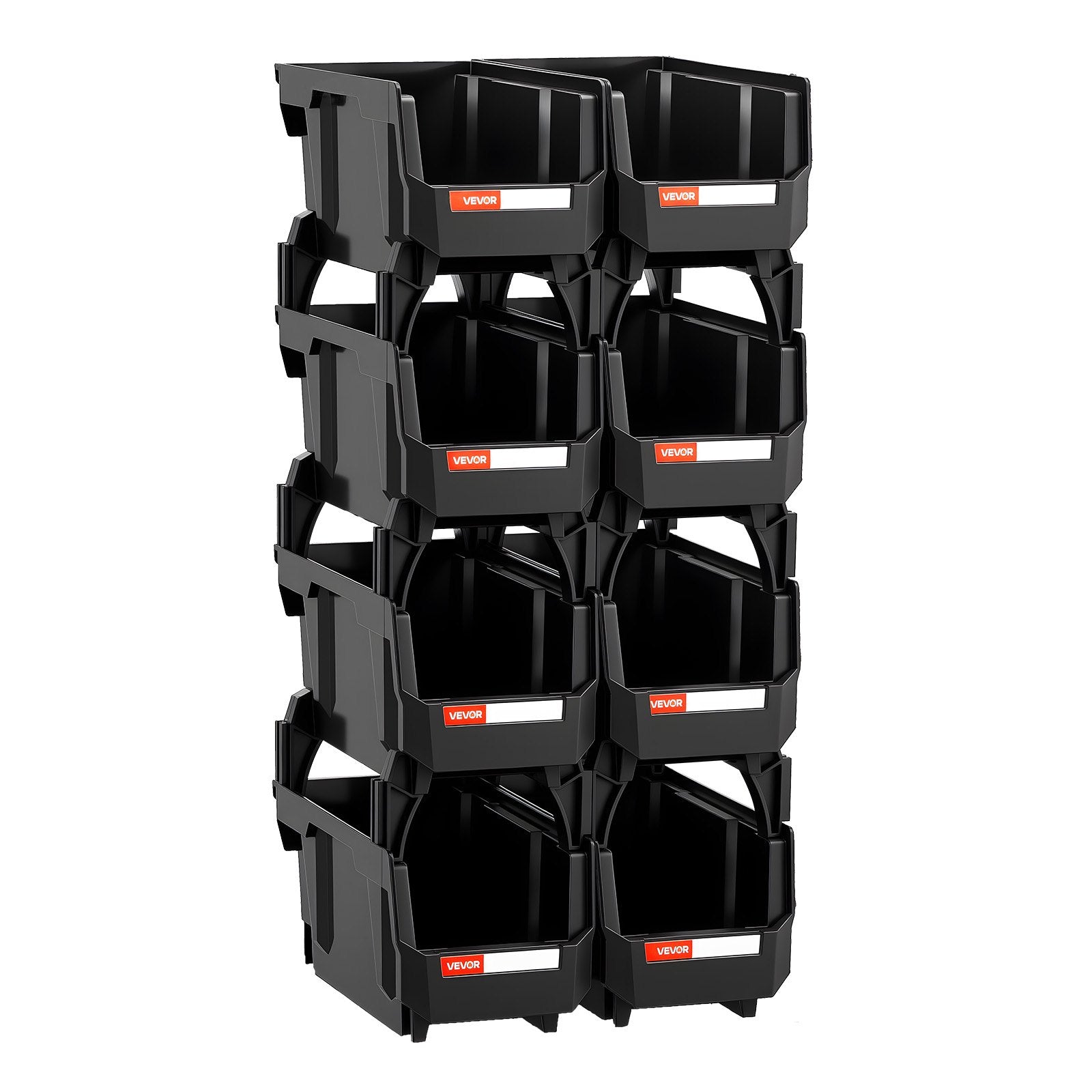 Plastic Stackable Storage Bins, 27.6 x 14 x 13 cm (8 Pack), Plastic Containers for Organizing and Storage Bins for Closet, Garage, Small Parts, Office Supplies and Other Accessories, Black