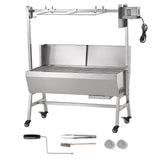 Rotisserie Grill with Windscreen, BBQ Whole Pig Lamb Goat Charcoal Spit Grill, 35 Inch 90 Lbs Capacity, Electric 42W Motor Stainless Steel Roaster with Lockable Wheels, for Camping Outdoor