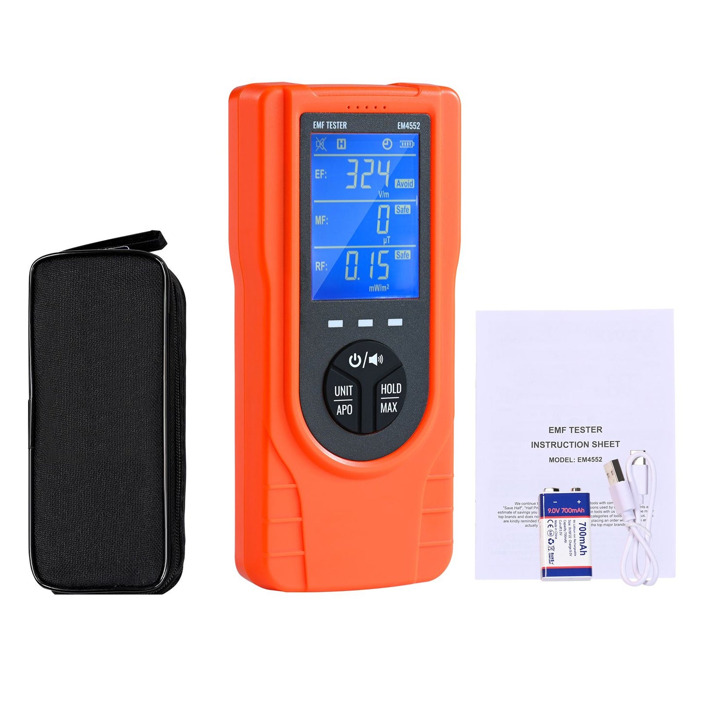3-in-1 EMF Meter, 5Hz - 3.5GHz, Handheld Rechargeable Electromagnetic Field Radiation Detector, Digital LCD EMF Tester for EF MF RF Home Inspections Outdoor Ghost Hunting Paranormal Equipment