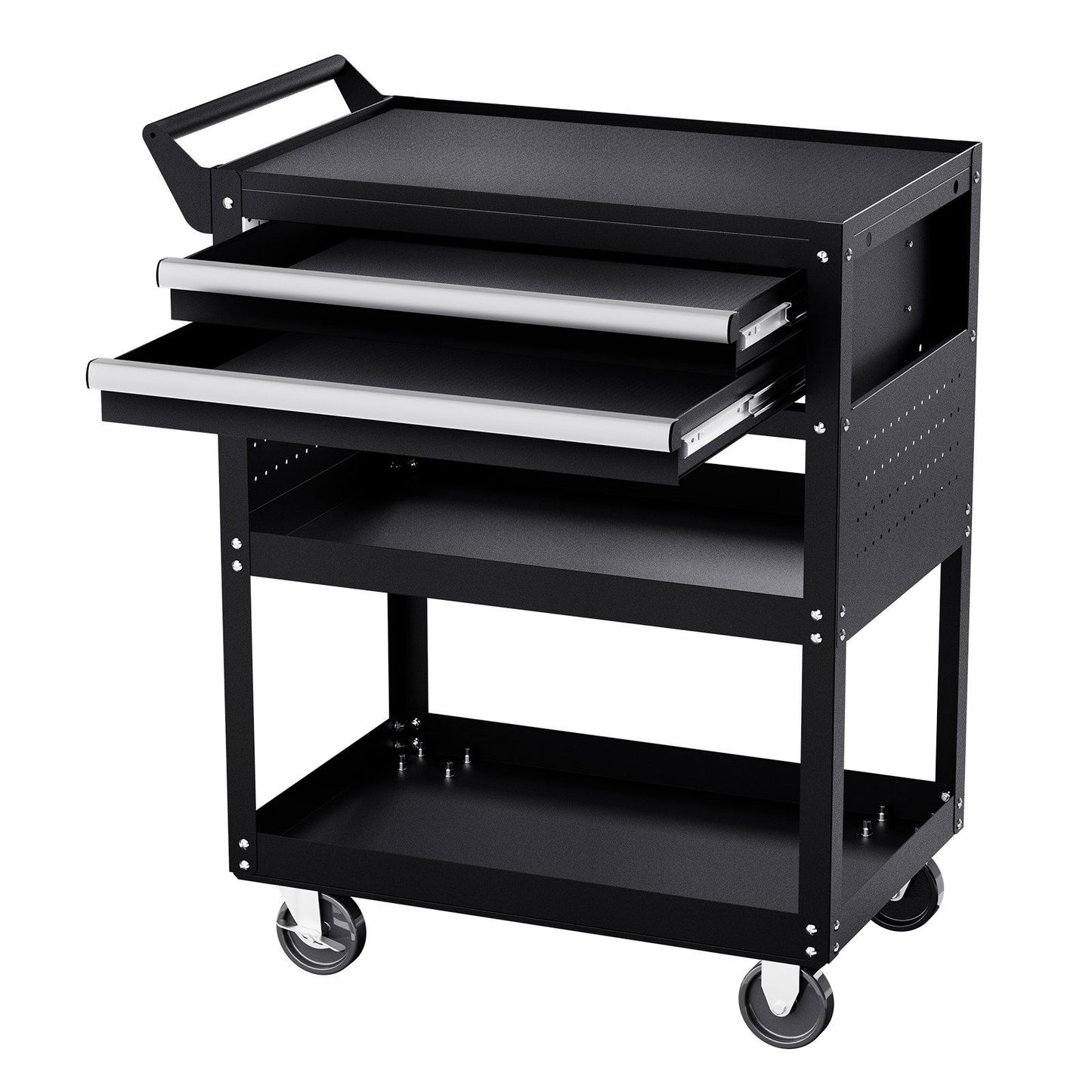 5-Tier Tool Cart with Wheels, 400 lbs Load Capacity, Rolling Work Cart with 2 Drawers & Pegboard, Mechanic Tool Storage Organizer with Locking System for Garage, Warehouse and Repair Shop, Black