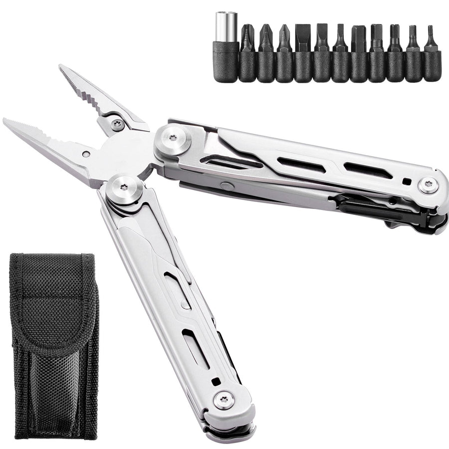 16-In-1 Multitool Pliers, Multi Tool Pliers, Cutters, Knife, Scissors, Ruler, Screwdrivers, Wood Saw, Can Bottle Opener, with Safety Locking and Sheath, for Survival, Camping, Hunting and Hiking