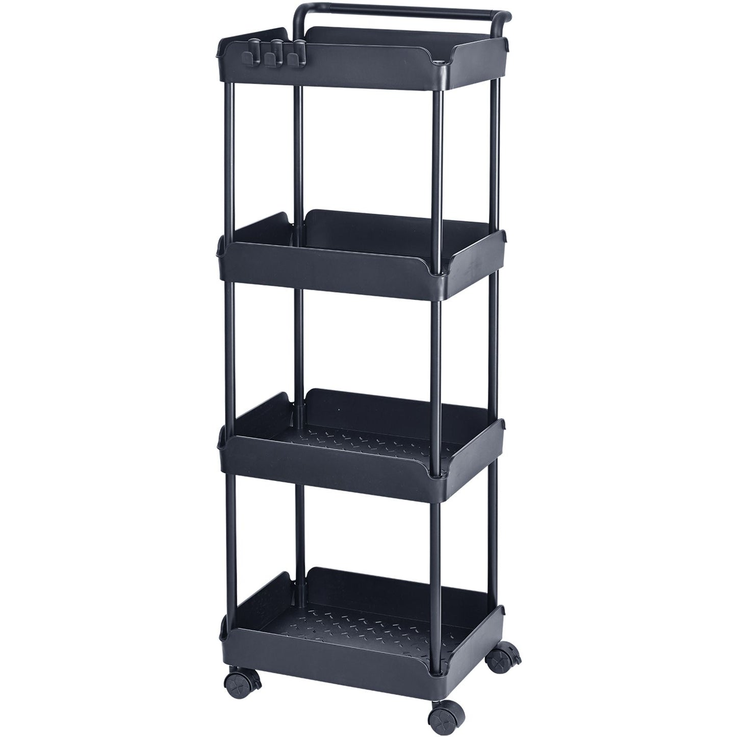 4-Tier Kitchen Rolling Cart Basket Utility Cart on Wheel with Handle Black