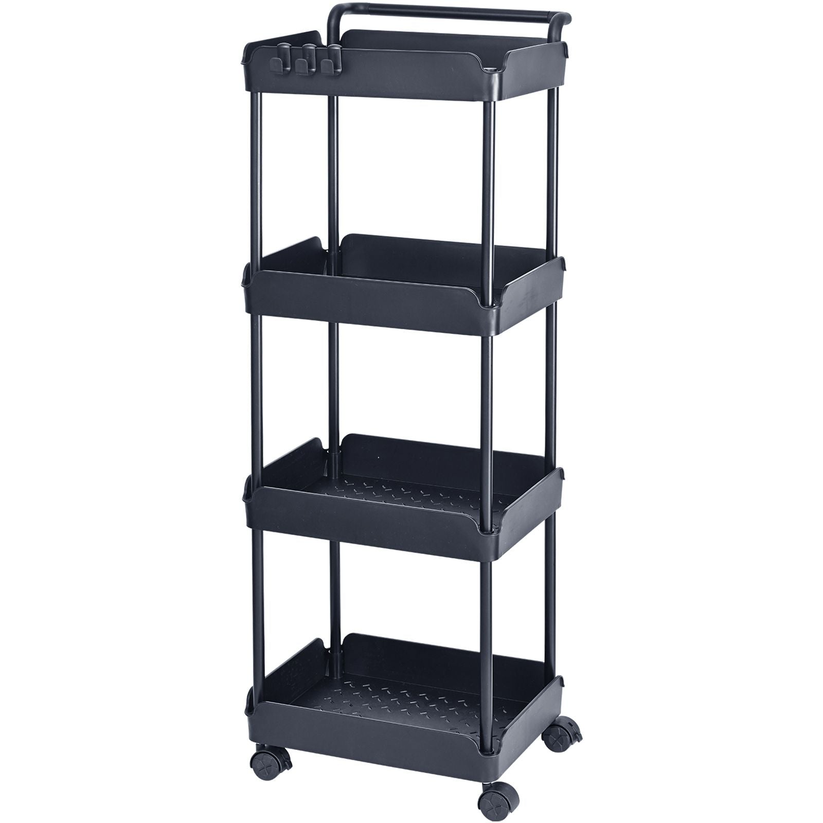 4-Tier Kitchen Rolling Cart Basket Utility Cart on Wheel with Handle Black