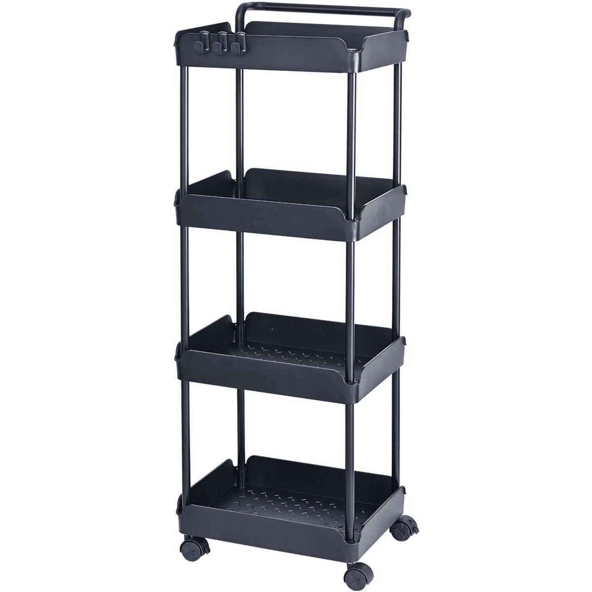4-Tier Kitchen Rolling Cart Basket Utility Cart on Wheel with Handle Black