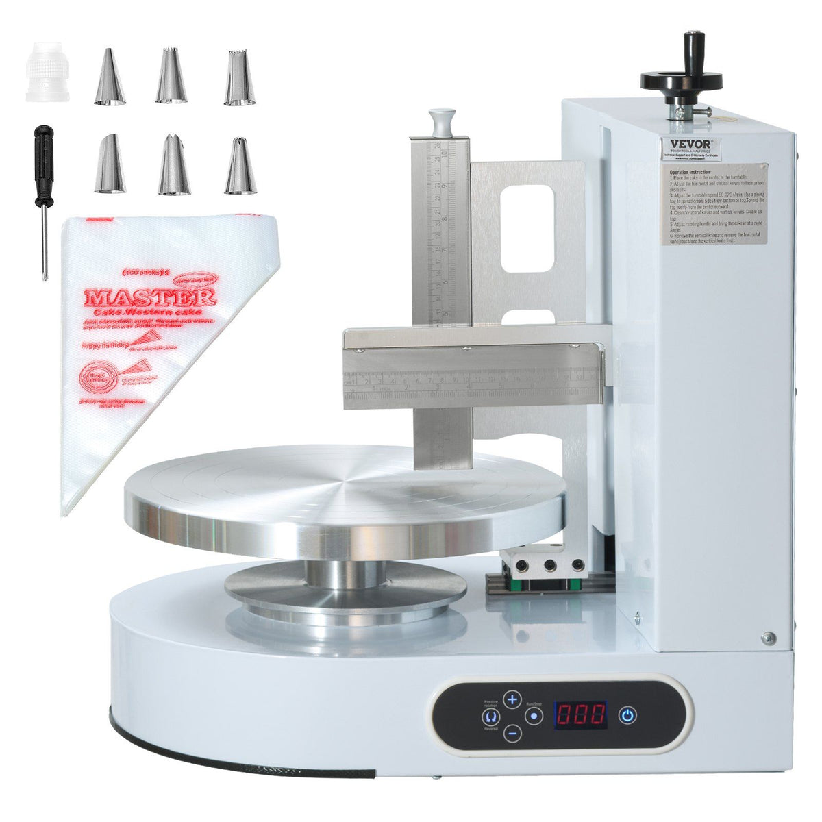 Cake Decorating Machine, Cake Cream Spreading Coating Smearing Machine, Low Noise Cake Frosting Machine, Turntable with Adjustable Scraper, for 4" to 12" Cake, 25-320RPM Rotating Speed, White