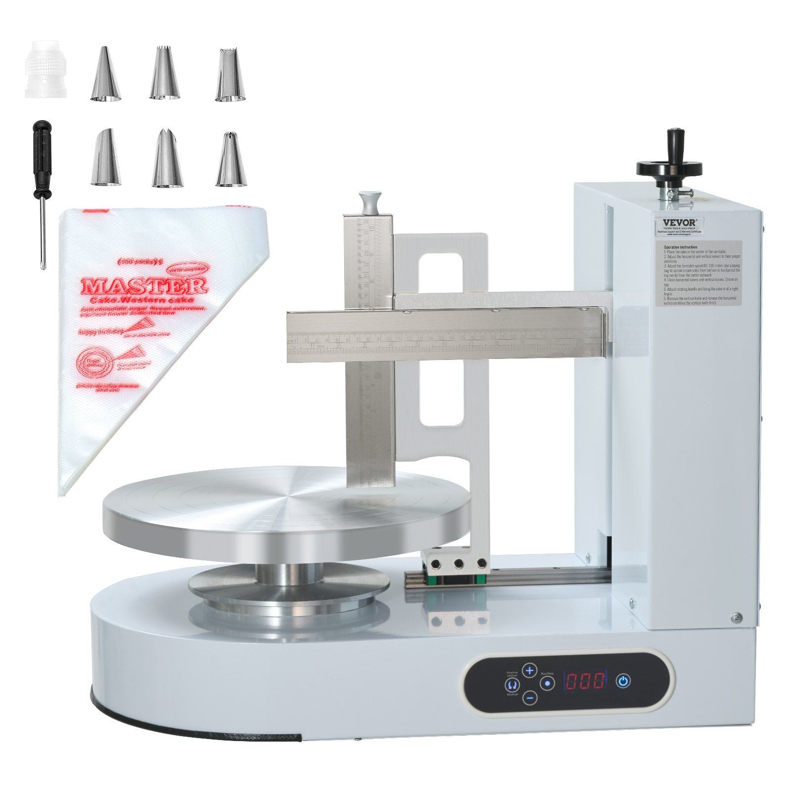 Cake Decorating Machine, Cake Cream Spreading Coating Smearing Machine, Low Noise Cake Frosting Machine, Turntable with Adjustable Scraper, for 6" to 14" Cake, 25-320RPM Rotating Speed, White