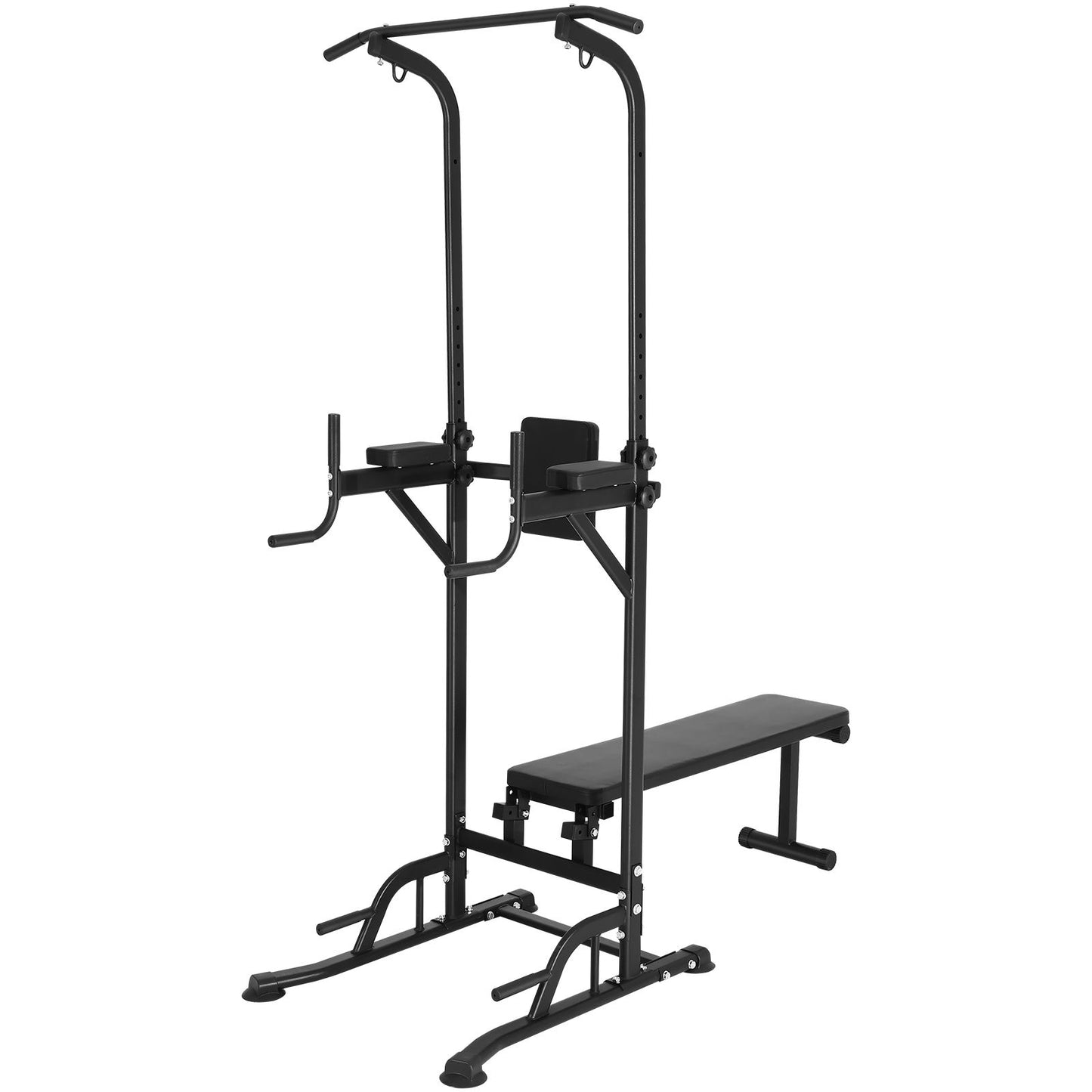 Power Tower with Bench, 10-Level Height Adjustable Pull Up Bar Stand Dip Station & Detachable Bench, Multi-Function Home Gym Strength Training Fitness Equipment with Backrest, Elbow Pads, 440LBS