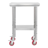 Stainless Steel Table, 61 x 45 cm Food Prep Worktable with Wheels, Kitchen Prep Table with Adjustable Undershelf Workstations for Commercial Kitchen, Restaurant, Hotel and Garage, Outdoor