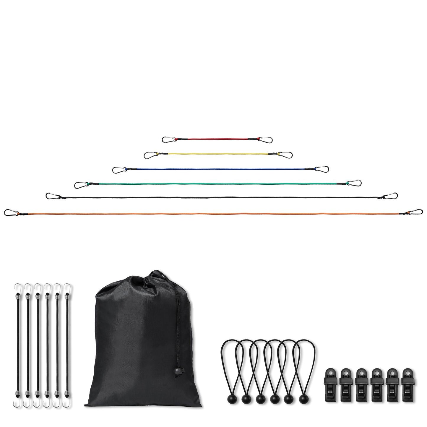30 Pcs Bungee Cords Set 8mm Heavy Duty Bungee Straps with Steel Carabiners
