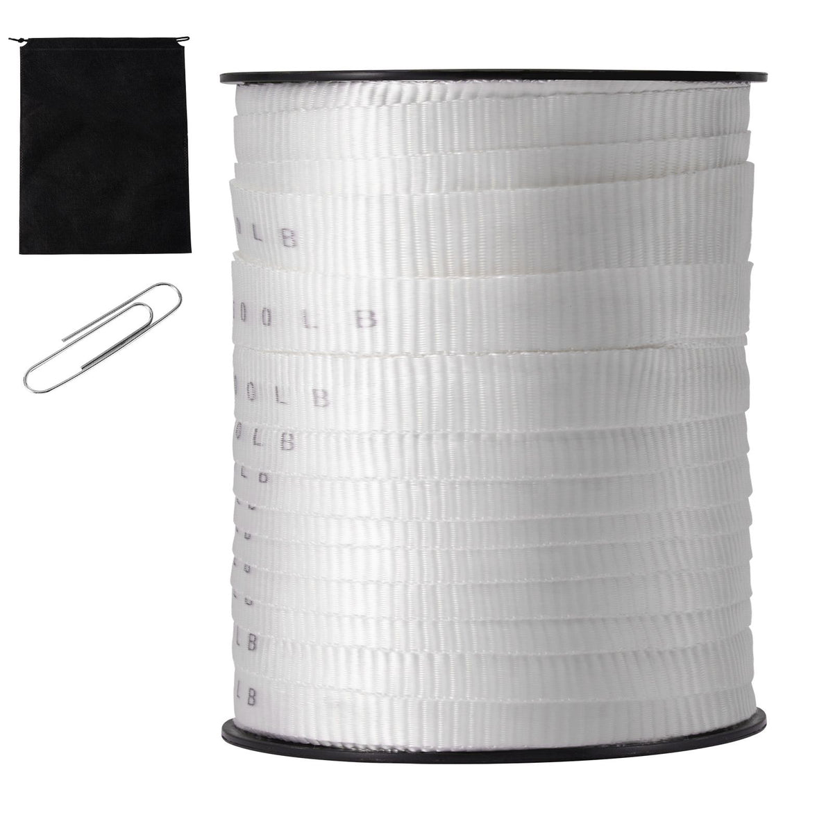 Polyester Pull Tape, 1.9 cm x 80.8 m Mule Tape Flat Rope, 1134 kgf Tensile Capacity, Printed Webbing Cable Pulling Tape for Packaging, Gardening, Commercial Electrical, Conduit Work, White