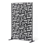 Metal Privacy Screen, 120 x 193cm, Outdoor Privacy Screens 3-Panel, Freestanding Outdoor Divider with Stand, Decorative Garden Steel Privacy Fence for Balcony Patio Indoor Room Hot Tub Black