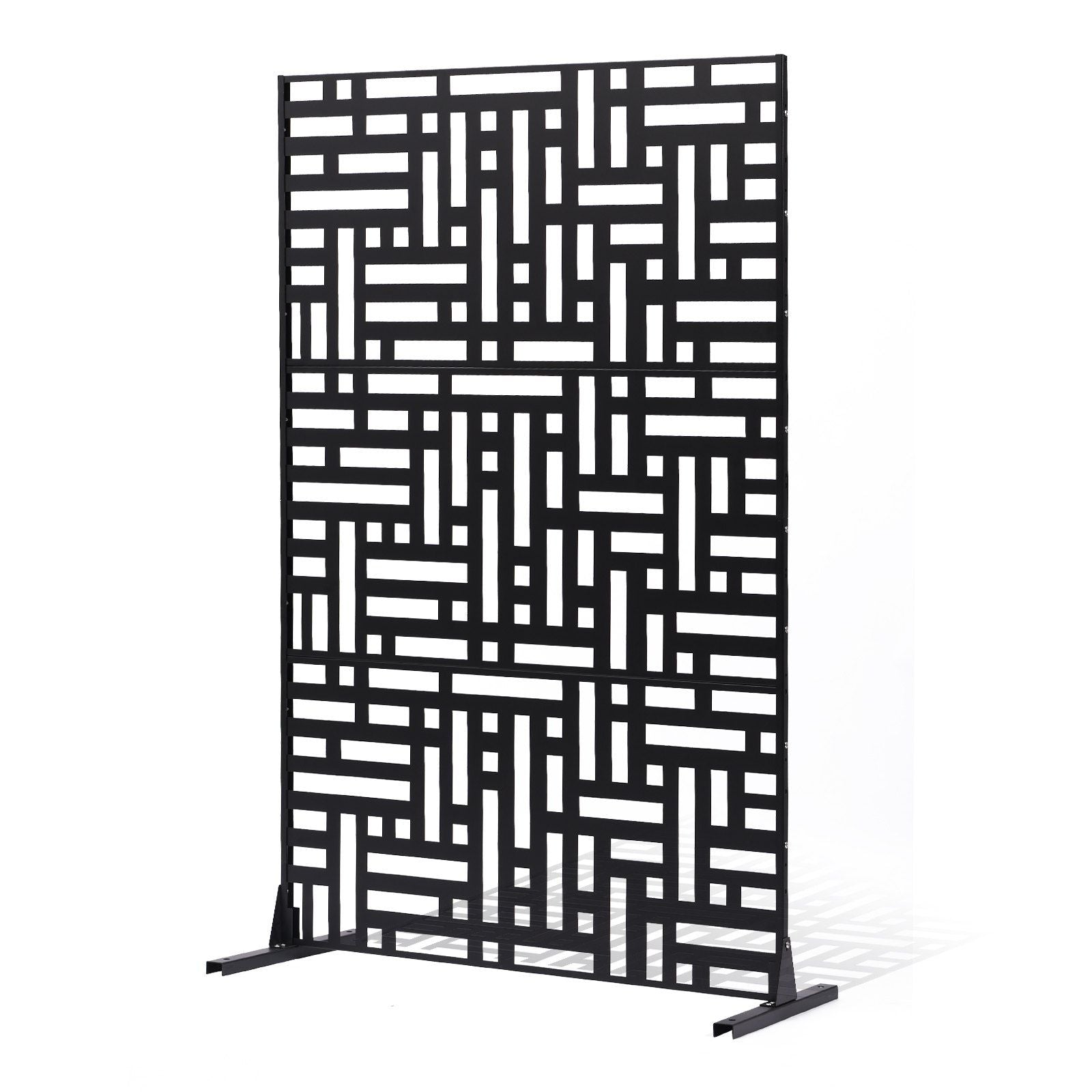 Metal Privacy Screen, 120 x 193cm, Outdoor Privacy Screens 3-Panel, Freestanding Outdoor Divider with Stand, Decorative Garden Steel Privacy Fence for Balcony Patio Indoor Room Hot Tub Black