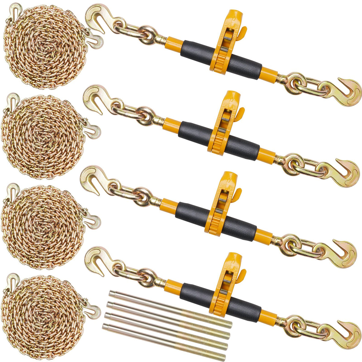 Ratchet Chain Binder 3/8"-1/2" Load Binders 12000 lbs w/ G80 Chains 4 Pcs