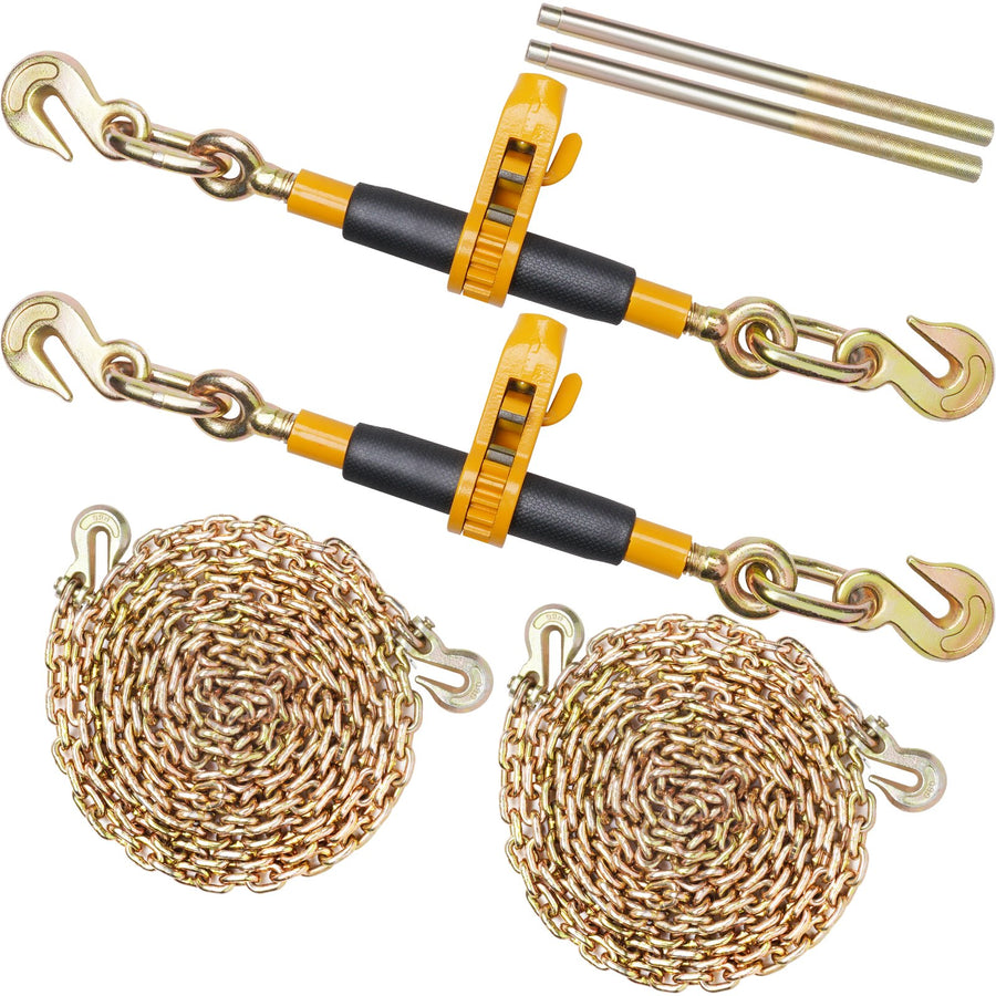 VEVOR Ratchet Chain Binder 2PCS, 0.9-1.2 cm Heavy Duty Load Binders, with G80 Chains 5443 kg Secure Load Limit, Labor-saving Anti-skid Handle, Tie Down Hauling Chain Binders for Flatbed Truck Trailer