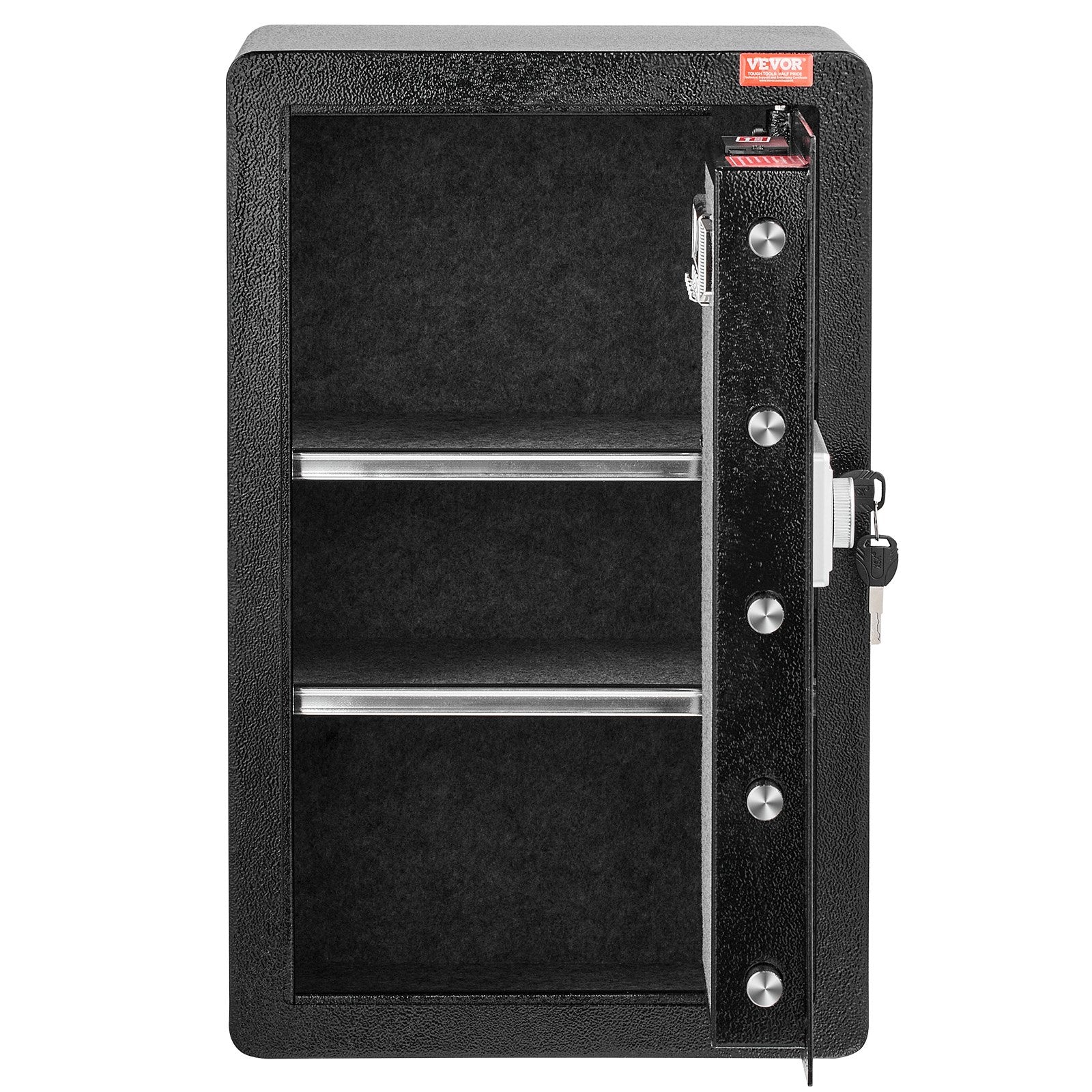 VEVOR Single Door 3.5 cu.ft Safe Box with Key Lock & Password, Safe Lock Box with Fireproof Bag, Key Rack, LED Light, and 2 Shelves for Money, Documents, Jewelry, and Valuables, Black