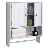 Bathroom Wall Cabinet, 2 Doors and Adjustable Shelf, Over the Toilet Storage Medicine Cabinet Wall Mounted, Hanging Organizer with Open Partition and Towel Bar for Laundry Room Kitchen, White