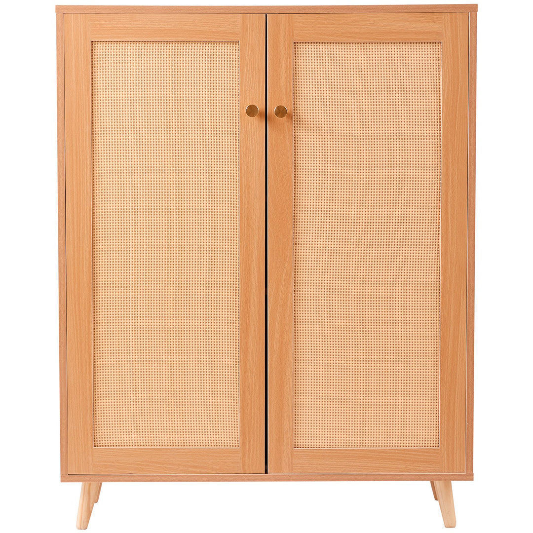 VEVOR Rattan Shoe Cabinet 5 Tiers Shoe Organizer 2 Doors & Adjustable Shelves