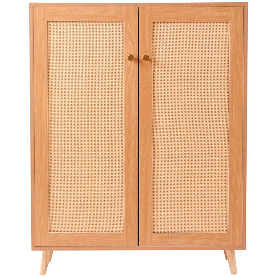 VEVOR Rattan Shoe Cabinet 5 Tiers Shoe Organizer 2 Doors & Adjustable Shelves