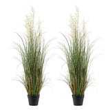 Artificial Grass Plant, 2 Pack 1194mm Reed Flower Grass in Pot, Premium PVC Faux Fake Greenery Shrubs Plant for Indoor Outdoor House Home Garden Office Room Décor, Housewarming, Green