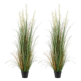 Artificial Grass Plant, 2 Pack 1499mm Faux Reed Flower Grass in Pot, Premium PVC Fake Greenery Shrubs Plant for Indoor Outdoor House Home Garden Office Room Décor, Housewarming, Green