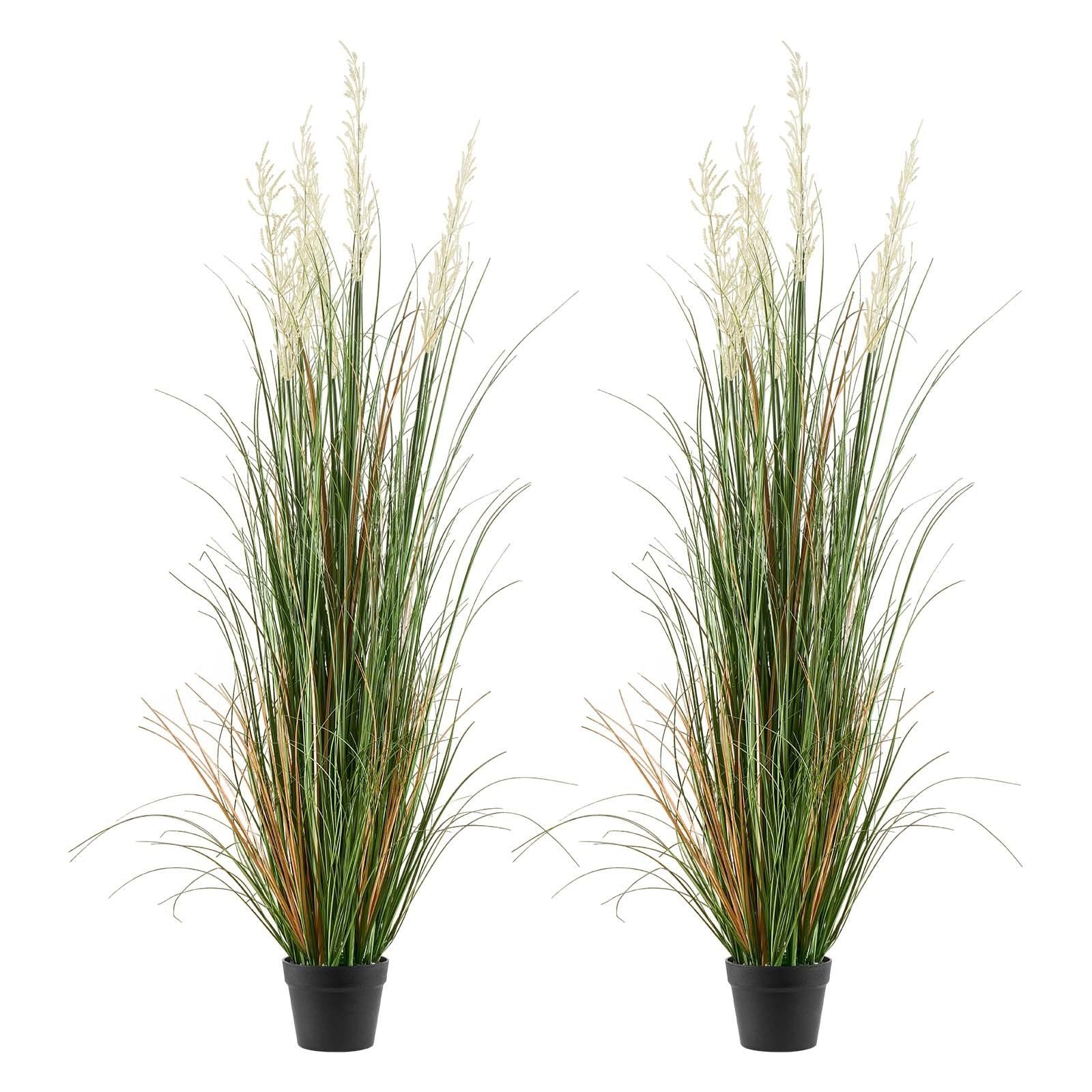 Artificial Grass Plant, 2 Pack 1499mm Faux Reed Flower Grass in Pot, Premium PVC Fake Greenery Shrubs Plant for Indoor Outdoor House Home Garden Office Room Décor, Housewarming, Green