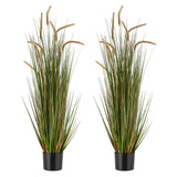 Artificial Grass Plant, 2 Pack 1194mm Horsetail Reed Grass in Pot, Premium PVC Faux Fake Greenery Shrubs Plant for Indoor Outdoor House Home Garden Office Room Décor, Housewarming, Green