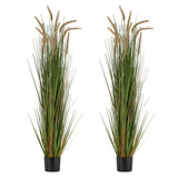 Artificial Grass Plant, 2 Pack 1499mm Horsetail Reed Grass in Pot, Premium PVC Faux Fake Greenery Shrubs Plant for Indoor Outdoor House Home Garden Office Room Décor, Housewarming, Green