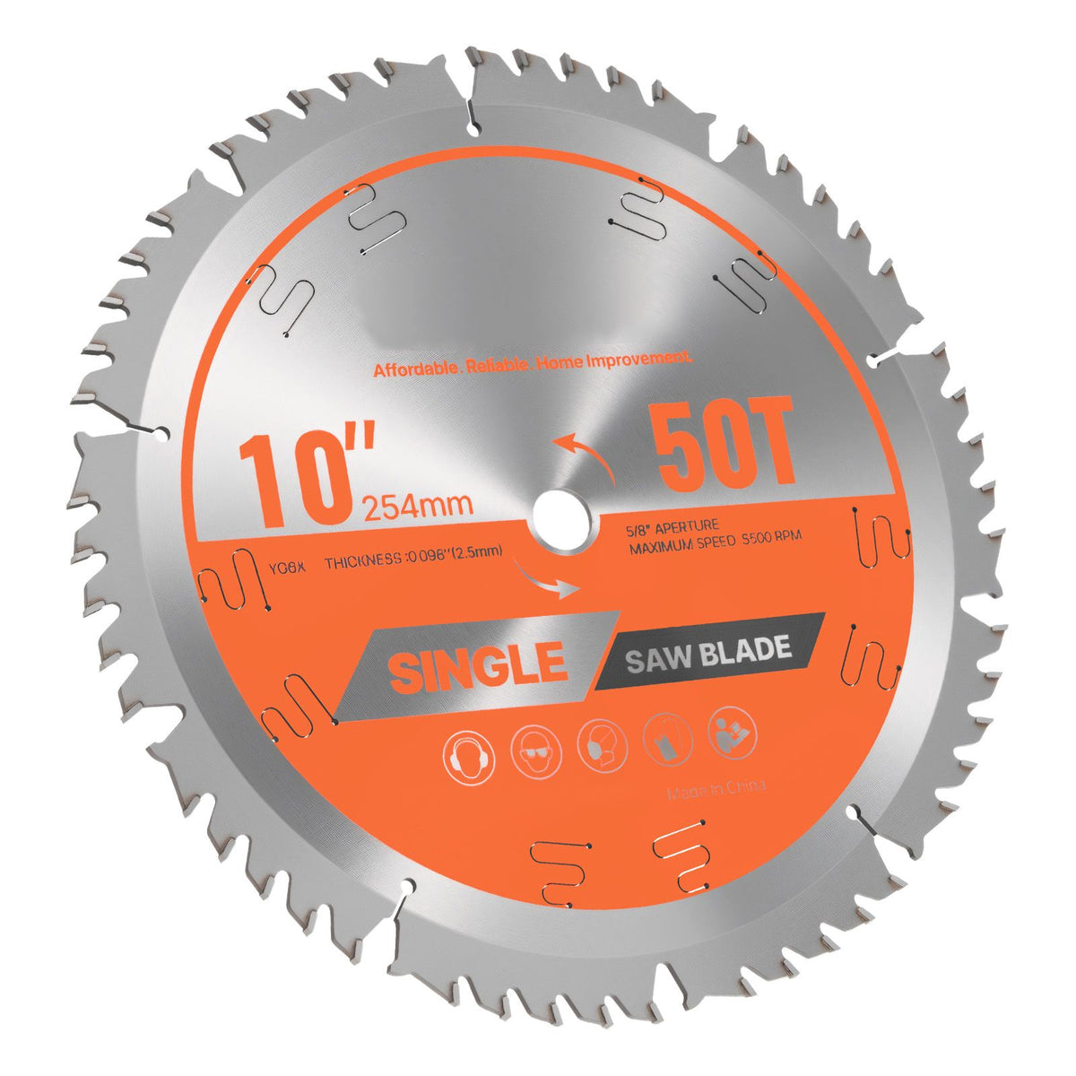Circular Saw Blade, 254 mm Diameter, 50 Sharp Alloy Teeth, 15.875 mm Arbor, Fine Finish, Wood Cutting Blade for Circular Saw, with Noise-Reducing Heat Vents, for Cutting Plywood, OSB, Hardwood