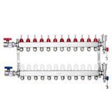 12-Branch Radiant Heat Manifold, 1/2" PEX Tubing Manifold, Stainless Steel PEX Manifold for Hydronic Radiant Floor Heating, Radiant Heat PEX Manifold Kit with 1/2" Adapters Included