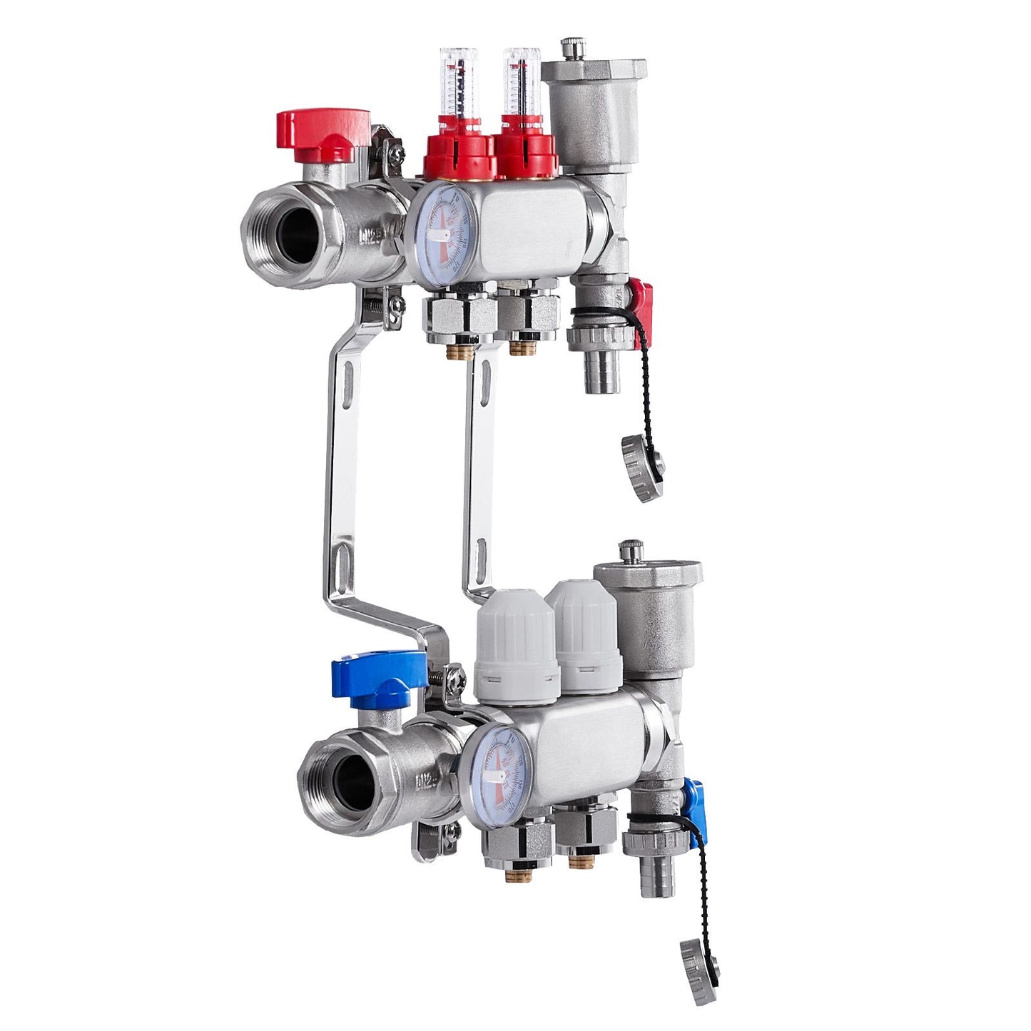 2-Branch Radiant Heat Manifold, 1/2" PEX Tubing Manifold, Stainless Steel PEX Manifold for Hydronic Radiant Floor Heating, Radiant Heat PEX Manifold Kit with 1/2" Adapters Included