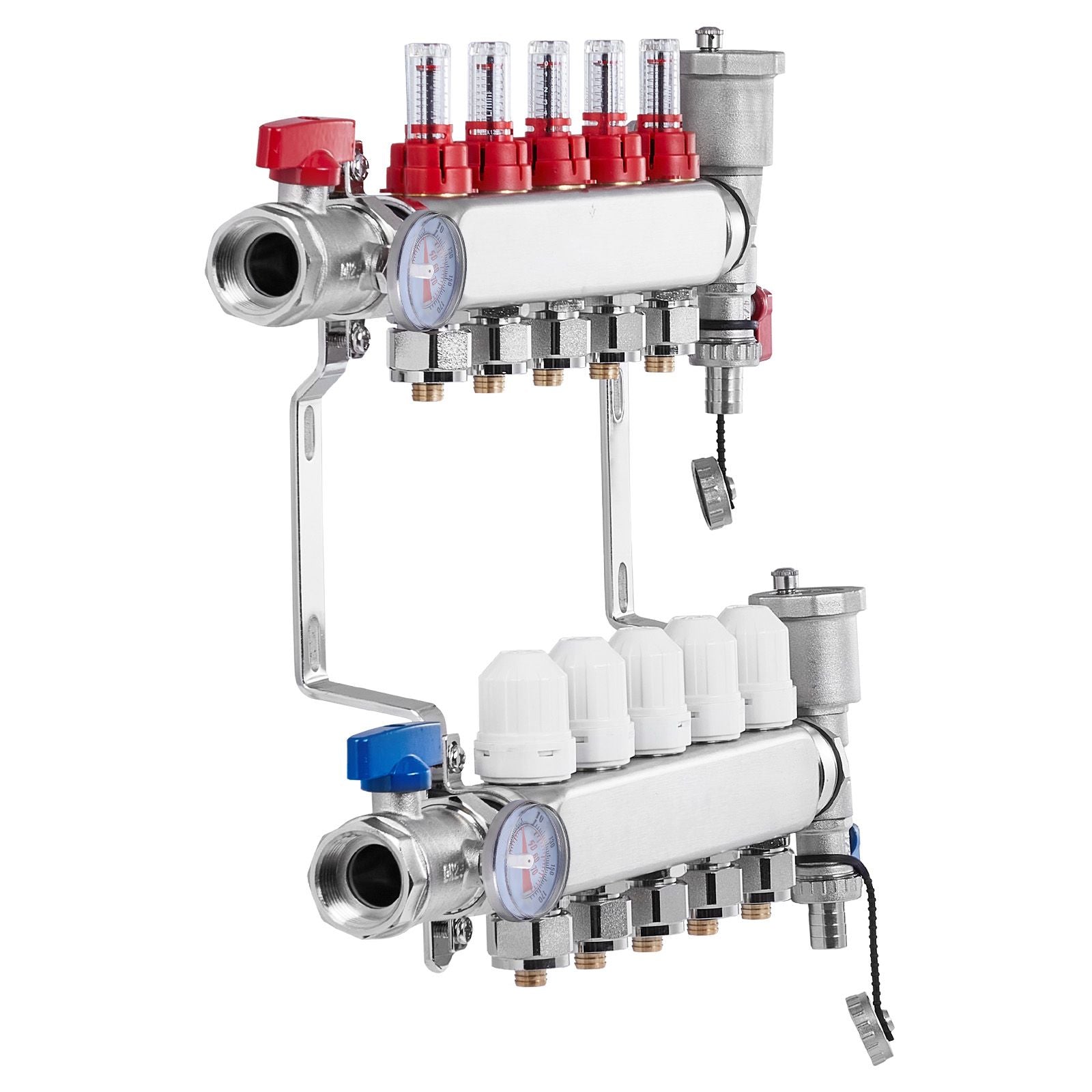 5-Branch Radiant Heat Manifold, 1/2" PEX Tubing Manifold, Stainless Steel PEX Manifold for Hydronic Radiant Floor Heating, Radiant Heat PEX Manifold Kit with 1/2" Adapters Included