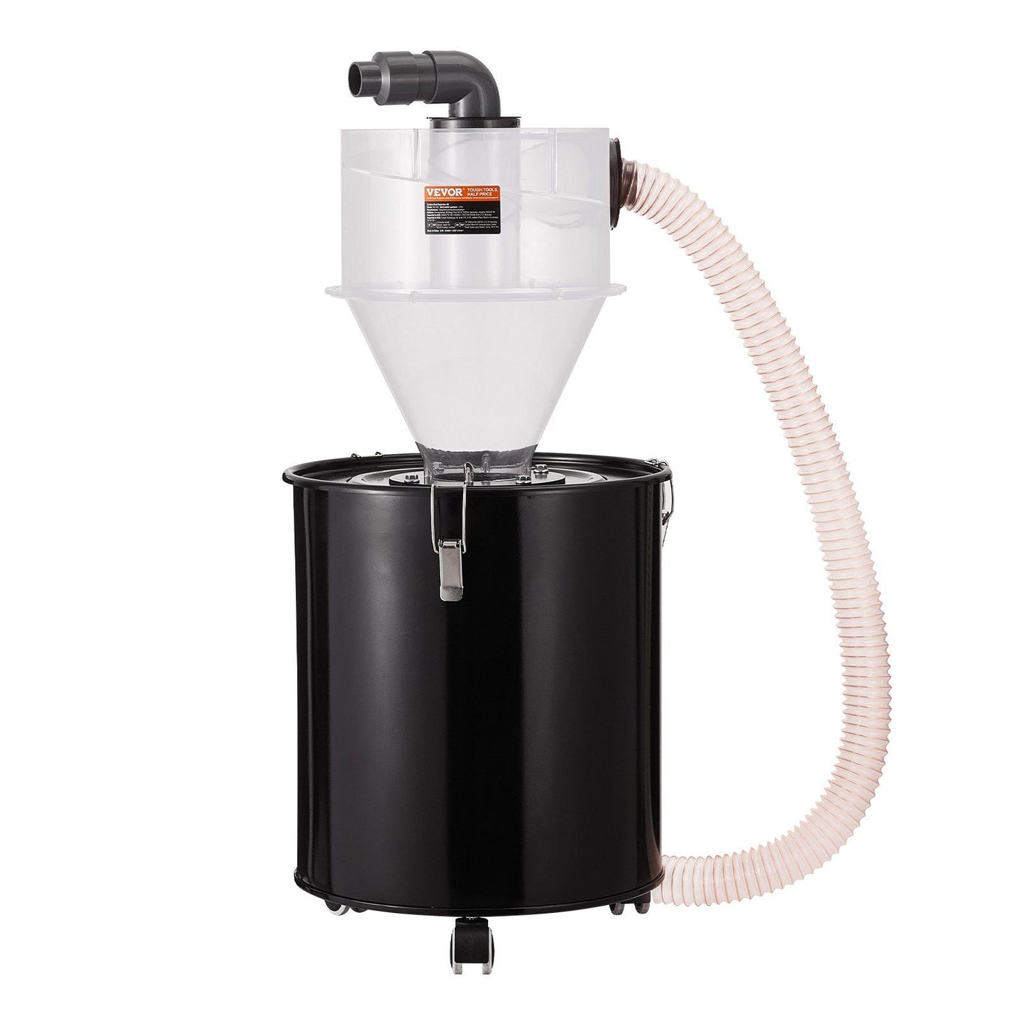 Cyclone Dust Separator with Metal Tank, 4" Retrofit Cyclone Separator for Dust Collectors, ABS Dust Deputy With 2" Hole O.D. Connector & Hose for Wet/Dry Shop Vacuums, Fits 50L Tank