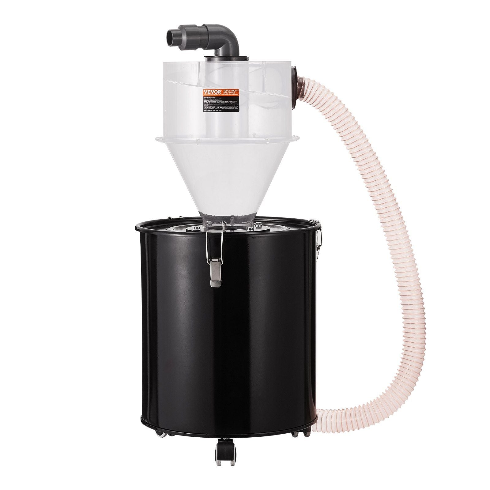 Cyclone Dust Separator with Metal Tank, 4" Retrofit Cyclone Separator for Dust Collectors, ABS Dust Deputy With 2" Hole O.D. Connector & Hose for Wet/Dry Shop Vacuums, Fits 50L Tank
