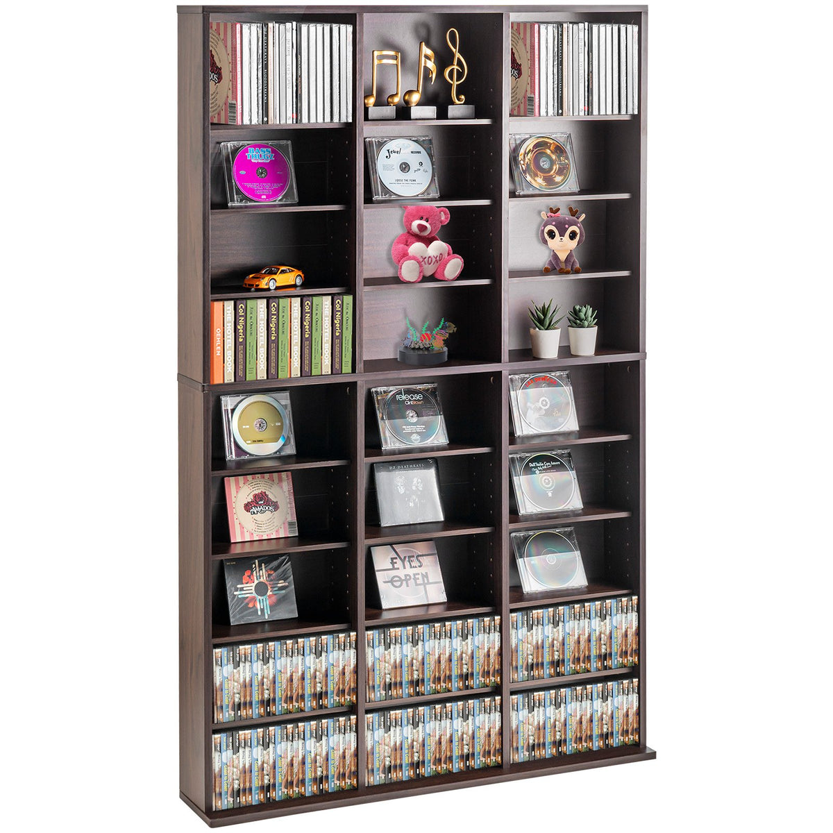 Media Storage Cabinet, 9-layer DVD Shelf Holds up to 756 CDs, Adjustable CD Shelves 27 Compartments, Protects & Organizes Music, Movie, Video Games or Memorabilia Collections, Espresso